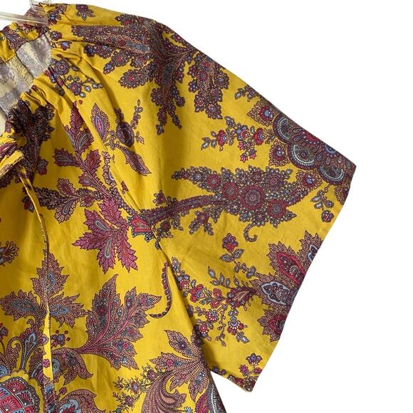 J. Crew Collection Tie Neck Cotton Poplin Yellow Ratti Blouse size XXS - Picture 4 of 8